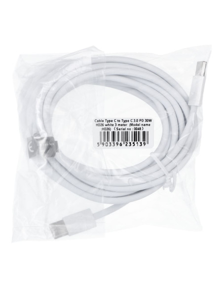 Câble Type C vers Type C 3.0 PD 30W HD26 blanc 3 mètres