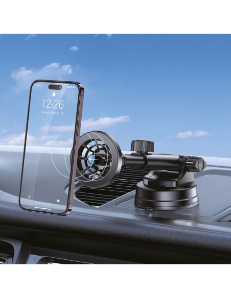 FORCELL Support voiture F-Grip PrecisionX pour pare-brise/planche/grille compatible avec MagSafe noir