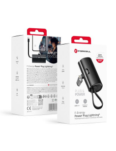 FORCELL F-ENERGY Power Plug F5K3 powerbank 5,000mAh avec connecteur intégré pour Lightning 8-PIN PD 20W noir