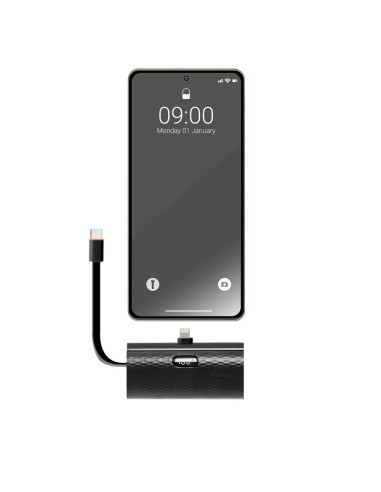 FORCELL F-ENERGY Power Plug F5K3 powerbank 5,000mAh avec connecteur intégré pour Lightning 8-PIN PD 20W noir