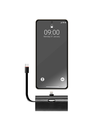 FORCELL F-ENERGY Power Plug F5K3 powerbank 5,000mAh avec connecteur intégré pour Lightning 8-PIN PD 20W noir