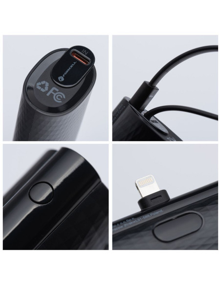 FORCELL F-ENERGY Power Plug F5K3 powerbank 5,000mAh avec connecteur intégré pour Lightning 8-PIN PD 20W noir
