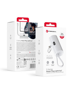 FORCELL F-ENERGY Power Plug F5K3 powerbank 5,000mAh avec connecteur intégré pour Lightning 8-PIN PD 20W blanc