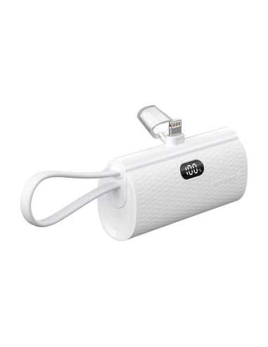 FORCELL F-ENERGY Power Plug F5K3 powerbank 5,000mAh avec connecteur intégré pour Lightning 8-PIN PD 20W blanc