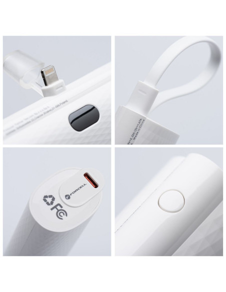 FORCELL F-ENERGY Power Plug F5K3 powerbank 5,000mAh avec connecteur intégré pour Lightning 8-PIN PD 20W blanc