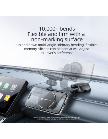 FORCELL Support voiture F-Grip MagFlex pour pare-brise/planche/grille compatible avec MagSafe noir