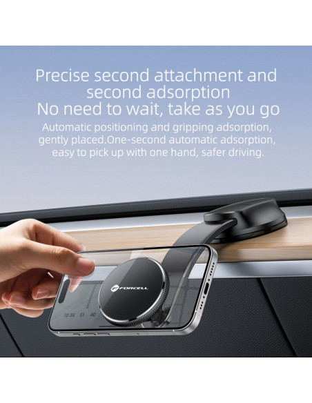 FORCELL Support voiture F-Grip MagFlex pour pare-brise/planche/grille compatible avec MagSafe noir