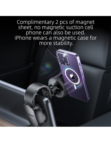 FORCELL Support voiture F-Grip MagFlex pour pare-brise/planche/grille compatible avec MagSafe noir