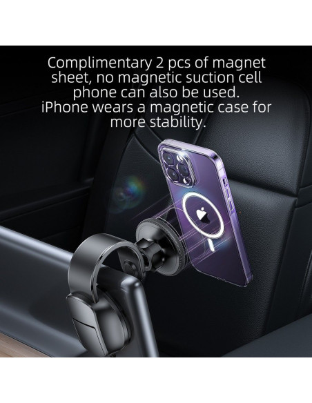 FORCELL Support voiture F-Grip MagFlex pour pare-brise/planche/grille compatible avec MagSafe noir