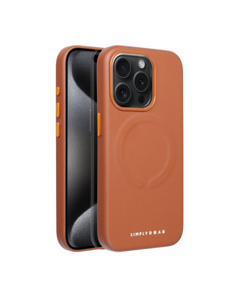 ETUI Roar Leather Mag Case - pour iPhone 15 Pro Brun