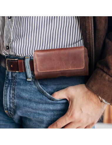 Etui de ceinture horizontal en cuir - ROYAL Crazy Horse / marron - Taille 2XL - pour SAMSUNG A21s / S20 ULTRA / S21 ULTRA / A70 