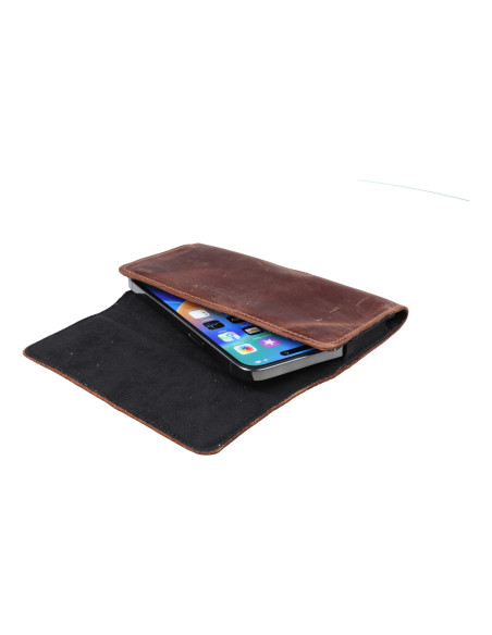 Etui universel en cuir pour ceinture horizontale - ROYAL Crazy Horse / marron - Taille M - pour IPHONE 12 MINI / 13 MINI / SAMSU
