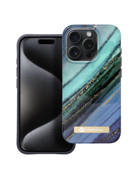 FORCELL F-PROTECT Coque Mirage compatible avec MagSafe pour IPHONE 15 Pro marbre jade