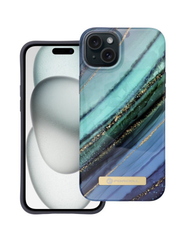 FORCELL F-PROTECT Coque Mirage compatible avec MagSafe pour IPHONE 15 Plus marbre jade