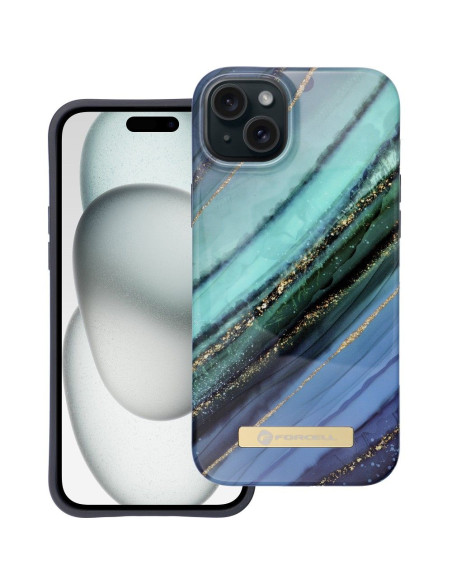 FORCELL F-PROTECT Coque Mirage compatible avec MagSafe pour IPHONE 15 Plus marbre jade