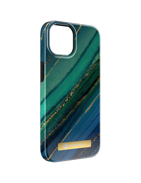 FORCELL F-PROTECT Coque Mirage compatible avec MagSafe pour IPHONE 15 Plus marbre jade