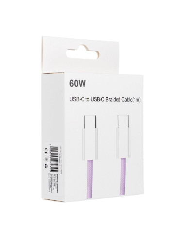 Câble Type C vers Type C Power Delivery PD 60W 3A C263 purple 1 m