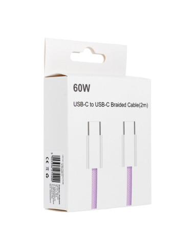 Câble Type C vers Type C Power Delivery PD 60W 3A C263 purple 2 m