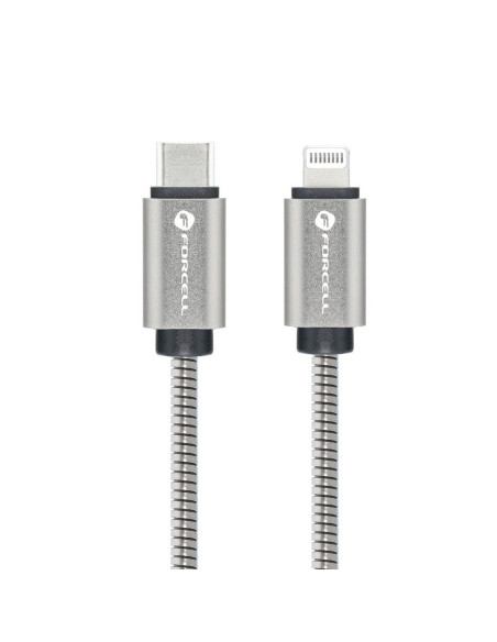 FORCELL câble Type C vers iPhone Lightning 8 broches QC3.0 PD 27W Metal C238 1m argenté