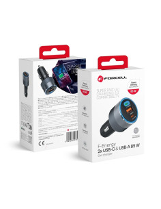 FORCELL F-ENERGY Alu chargeur de voiture 2 x Type C + USB A PD QC4.0 SFC2.0 3A 85W gris