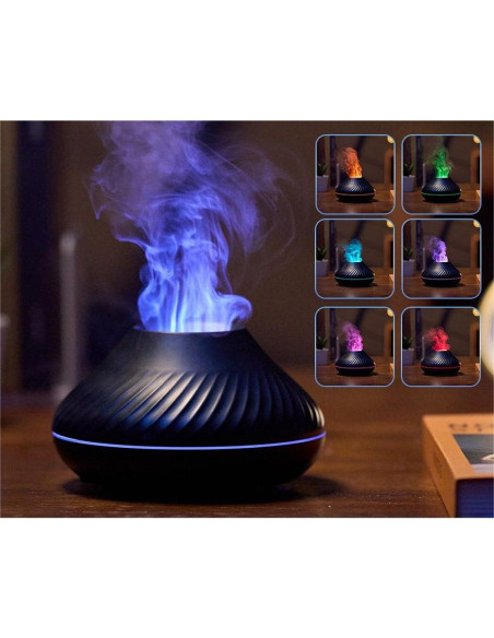Humidificateur/diffuseur d'aromathérapie avec flamme colorée Art Deco modèle YMX 130 noir