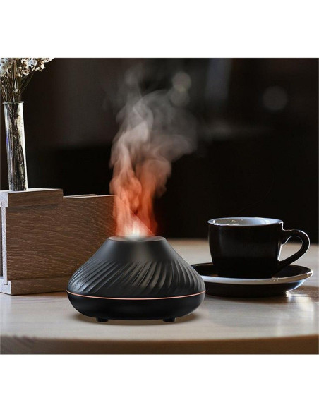 Humidificateur/diffuseur d'aromathérapie avec flamme colorée Art Deco modèle YMX 130 noir