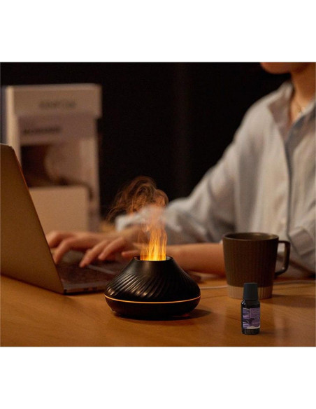 Humidificateur/diffuseur d'aromathérapie avec flamme colorée Art Deco modèle YMX 130 noir