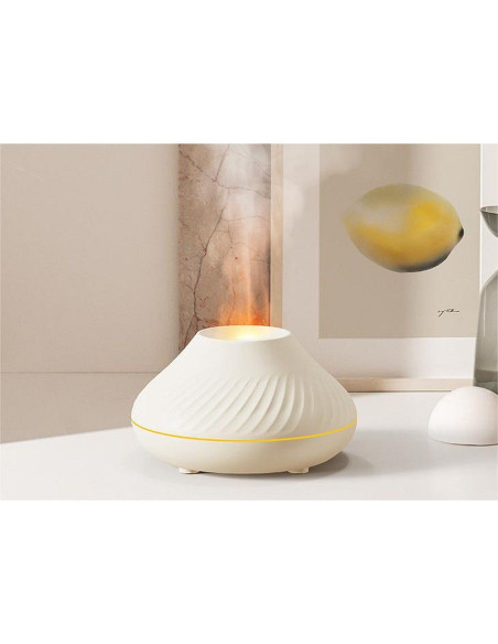 Humidificateur/diffuseur d'aromathérapie avec flamme colorée Art Deco modèle YMX 130 blanc