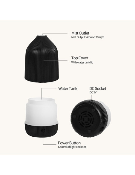 Humidificateur/diffuseur d'aromathérapie Art Deco modèle GH2009 noir