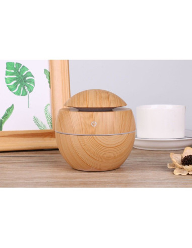 Humidificateur/diffuseur d'aromathérapie avec flamme colorée Modèle Art Déco CAD-12/0952 couleur bois