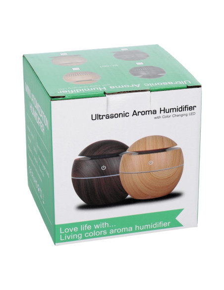 Humidificateur/diffuseur d'aromathérapie avec flamme colorée Modèle Art Déco CAD-12/0952 couleur bois