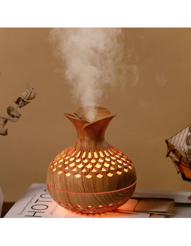 Humidificateur/diffuseur d'aromathérapie avec flamme colorée modèle Art Deco SX-E342 couleur bois