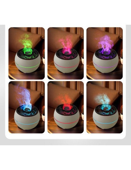 Humidificateur/diffuseur d'aromathérapie avec flamme colorée Art Deco modèle SSP-A13 blanc