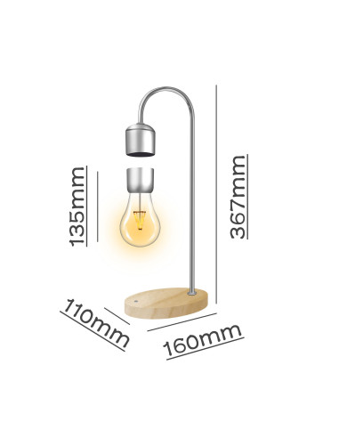 Veilleuse / lampe de bureau à sustentation magnétique + chargeur à induction Art déco argent FB6A