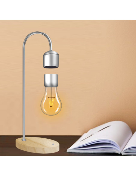 Veilleuse / lampe de bureau à sustentation magnétique + chargeur à induction Art déco argent FB6A