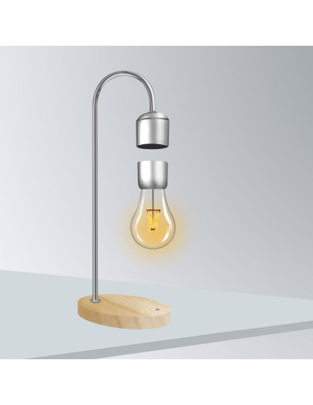 Veilleuse / lampe de bureau à sustentation magnétique + chargeur à induction Art déco argent FB6A