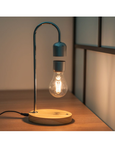 Veilleuse / lampe de bureau à sustentation magnétique + chargeur à induction Art déco argent FB6A