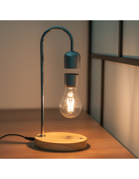 Veilleuse / lampe de bureau à sustentation magnétique + chargeur à induction Art déco argent FB6A