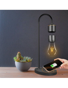 Veilleuse / lampe de bureau à sustentation magnétique + chargeur à induction Art déco noir FB6A 2