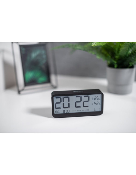 Electronic desk clock with weather station, black MK8001