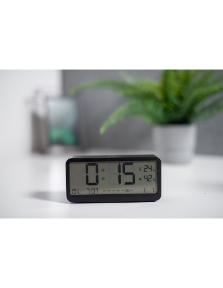 Electronic desk clock with weather station, black MK8001