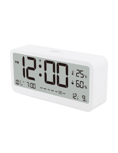 Horloge de bureau électronique avec station météo blanche MK8001