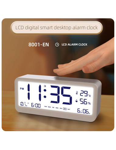 Horloge de bureau électronique avec station météo blanche MK8001