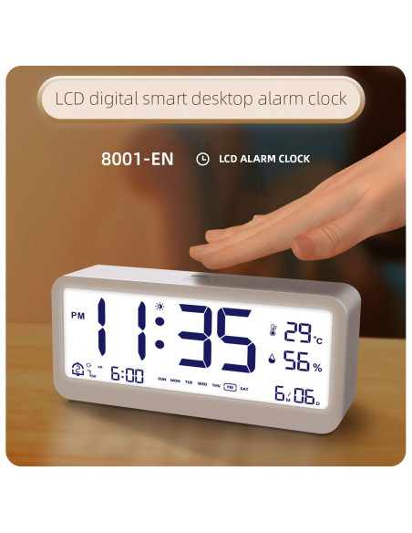 Horloge de bureau électronique avec station météo blanche MK8001