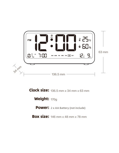 Horloge de bureau électronique avec station météo blanche MK8001