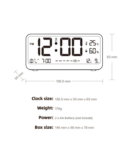 Horloge de bureau électronique avec station météo blanche MK8001
