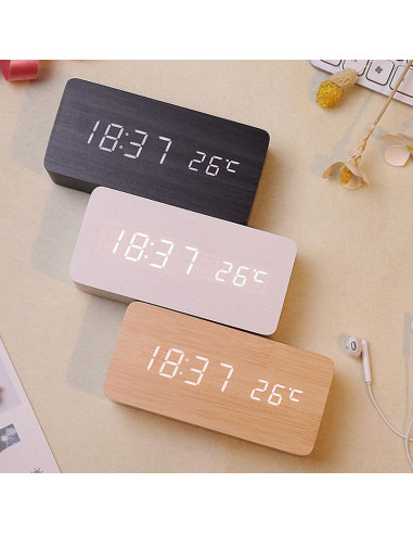 Horloge de bureau électronique avec station météo blanche NSD-5020