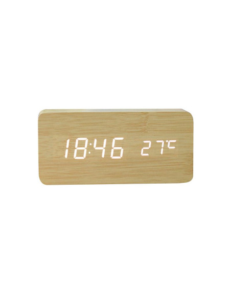 Horloge de bureau électronique avec station météo couleur bois NSD-5020
