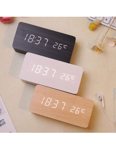 Horloge de bureau électronique avec station météo couleur bois NSD-5020 2