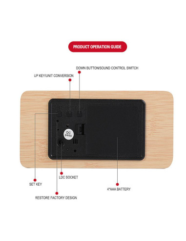 Horloge de bureau électronique avec station météo couleur bois NSD-5020